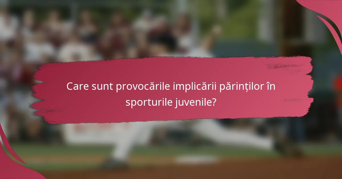 Care sunt provocările implicării părinților în sporturile juvenile?